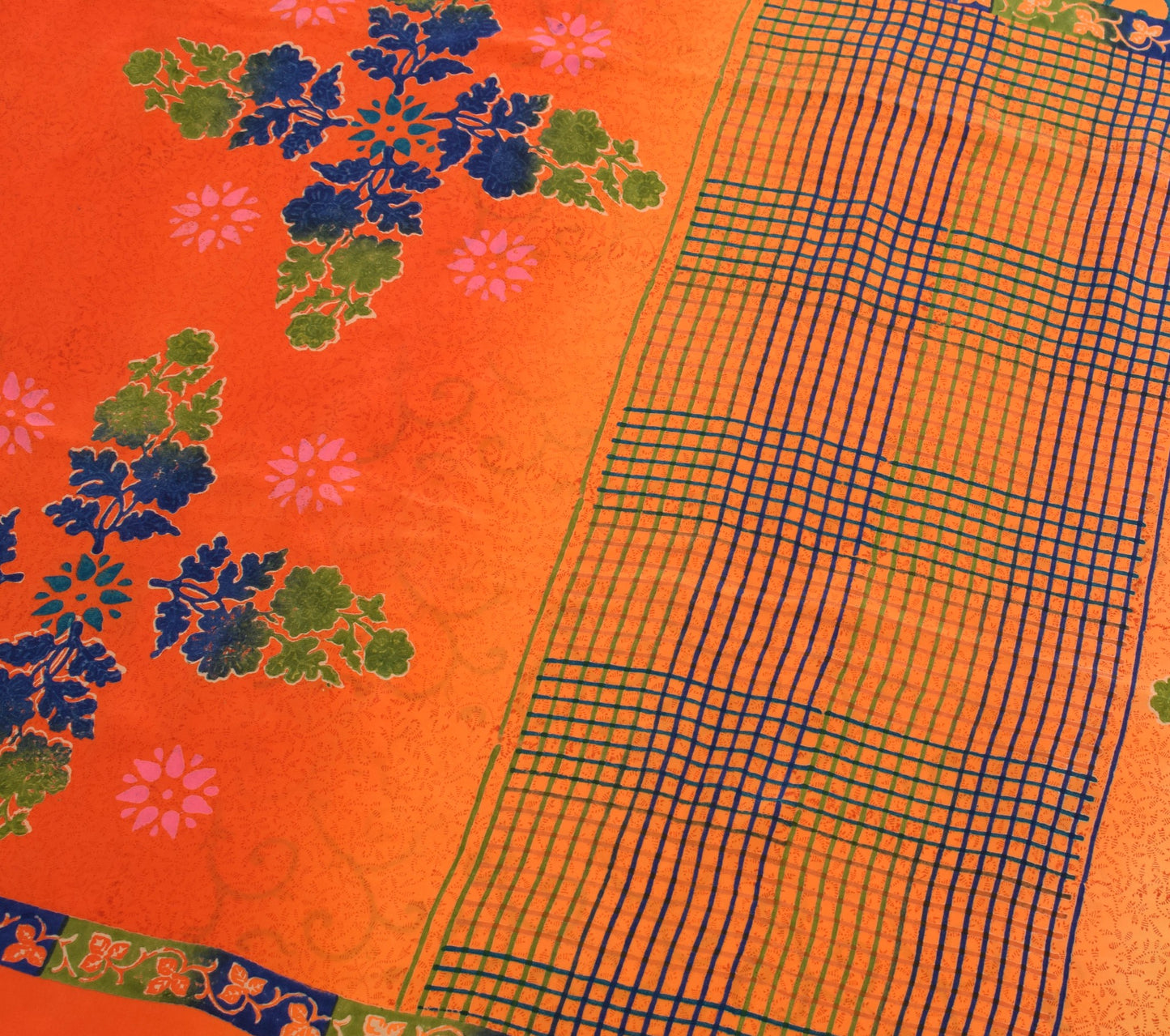 Sushila Vintage Dark Orange Saree Pure Crepe Silk Printed Floral Soft Fabric