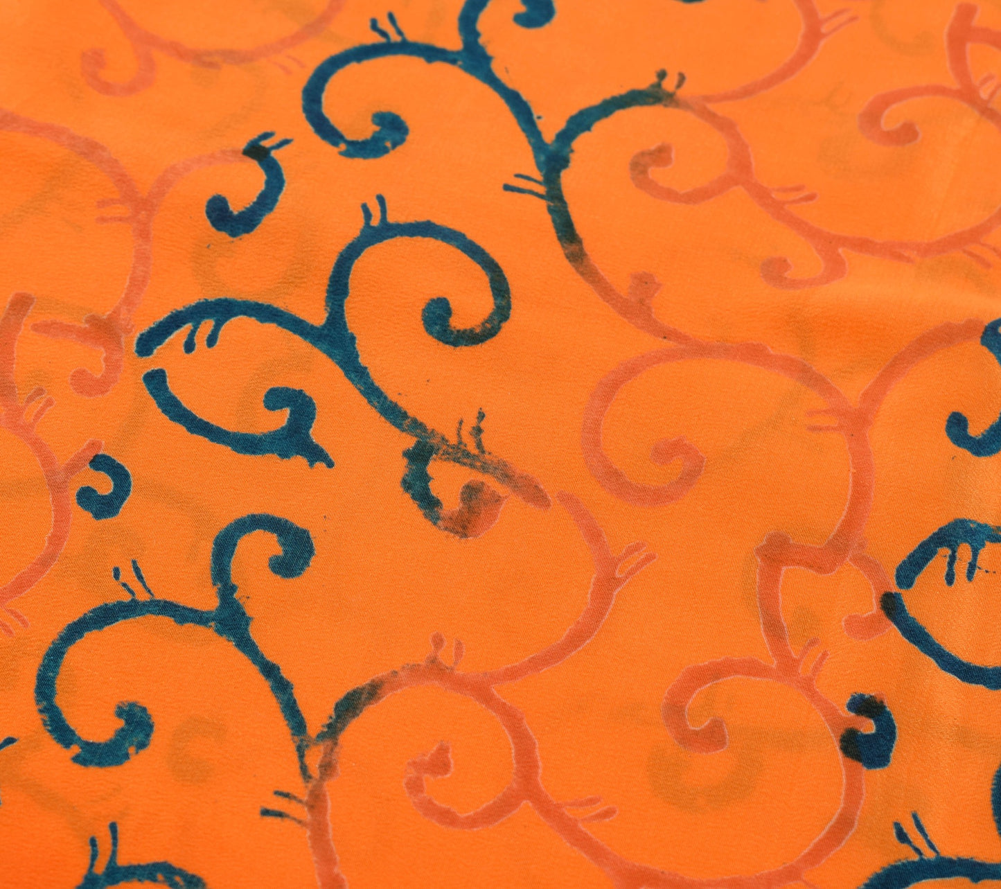 Sushila Vintage Dark Orange Saree Pure Crepe Silk Printed Floral Soft Fabric