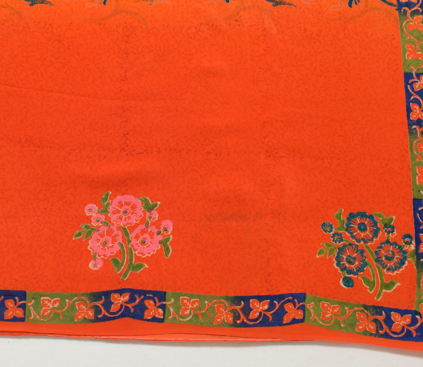 Sushila Vintage Dark Orange Saree Pure Crepe Silk Printed Floral Soft Fabric