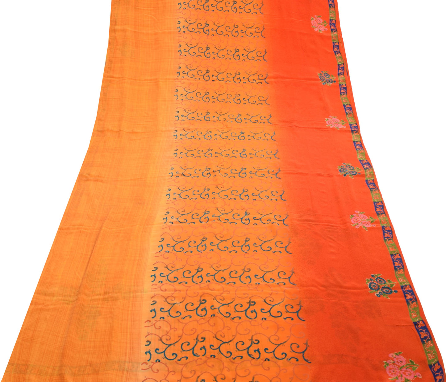 Sushila Vintage Dark Orange Saree Pure Crepe Silk Printed Floral Soft Fabric