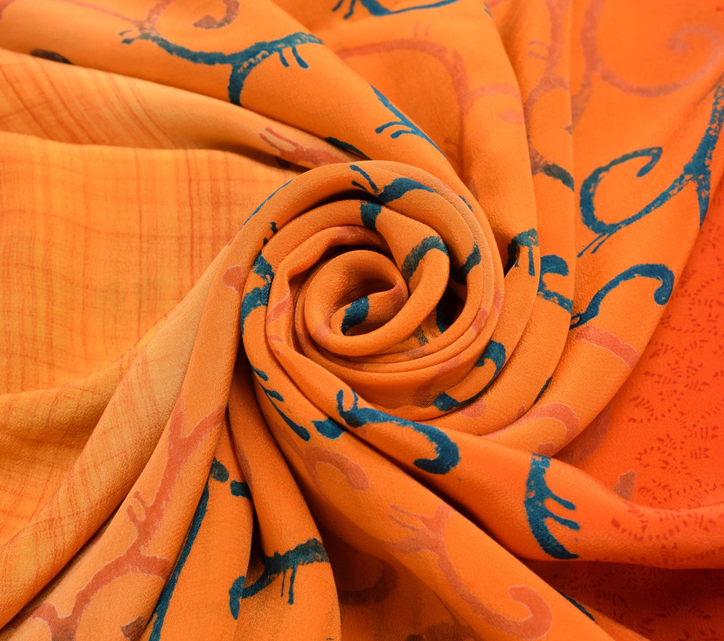 Sushila Vintage Dark Orange Saree Pure Crepe Silk Printed Floral Soft Fabric