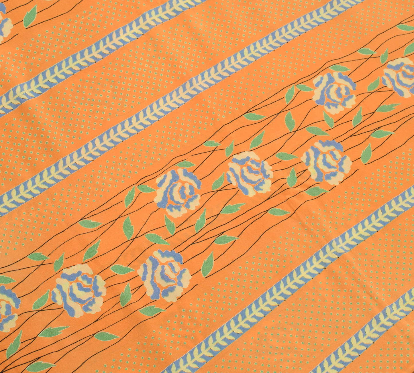 Sushila Vintage Orange Green Saree Pure Crepe Silk Polka Dot Printed Soft Fabric