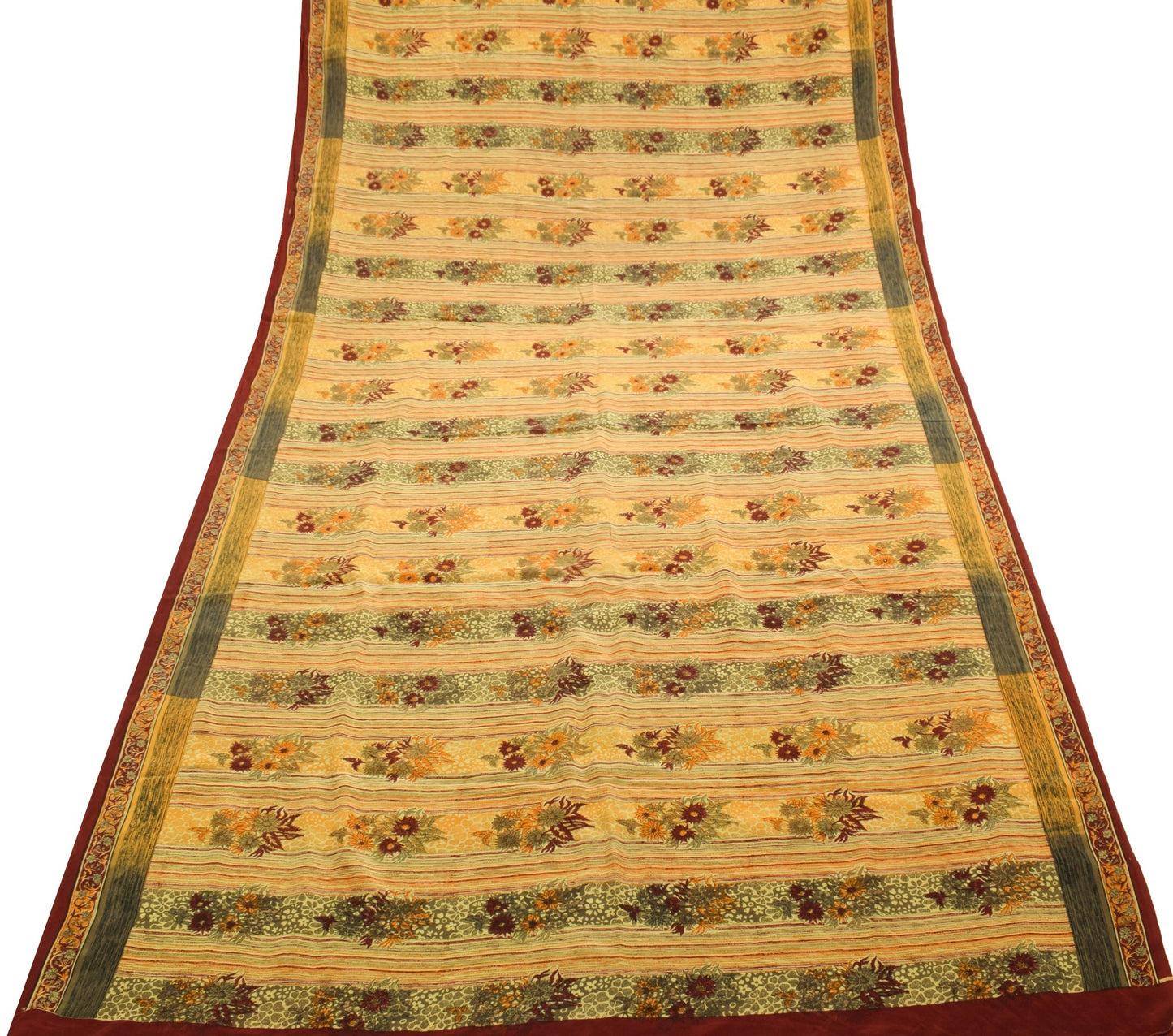 Sushila Vintage Yellow Floral Saree 100% Pure Crepe Silk Printed Soft Fabric