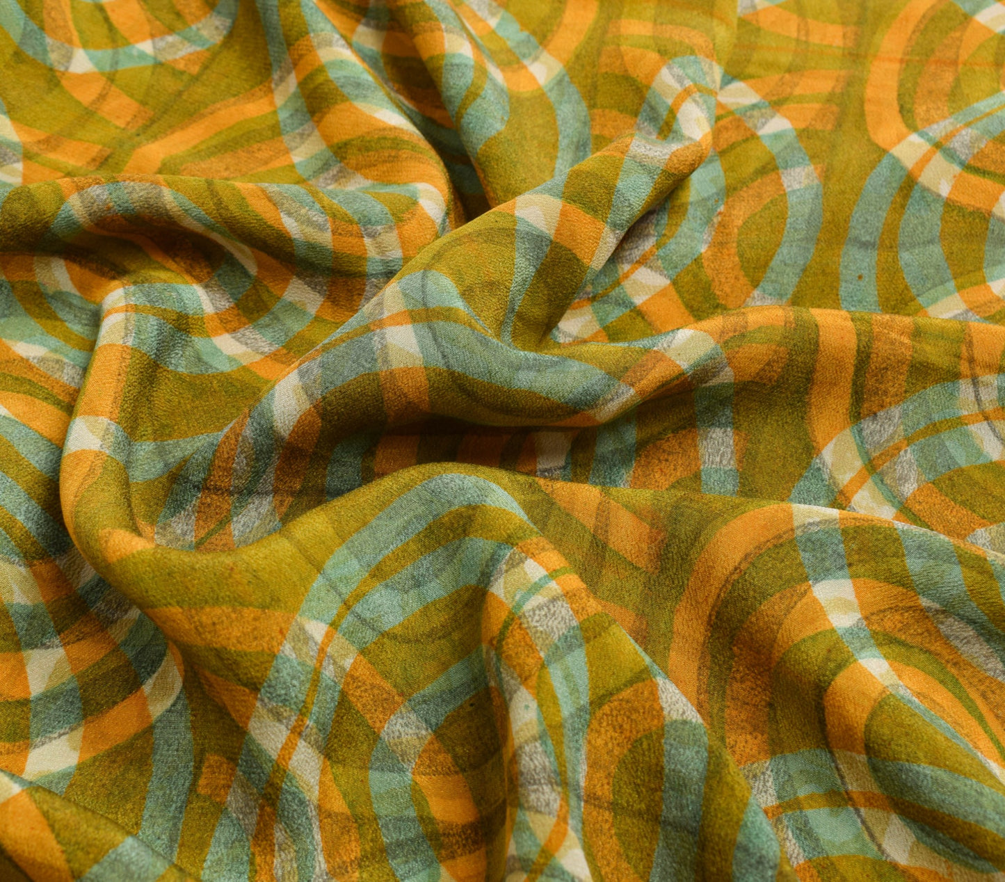 Sushila Vintage Mustard Branded Saree 100% Pure Crepe Silk Printed Soft Fabric