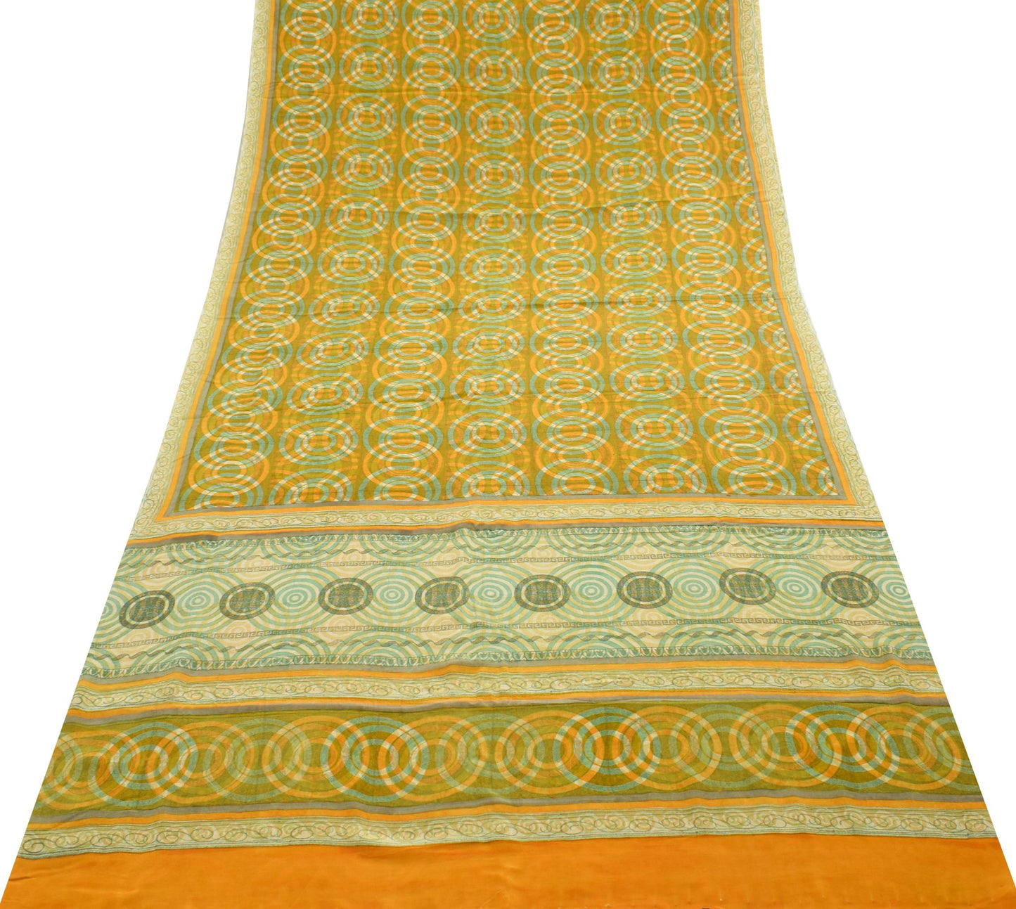 Sushila Vintage Mustard Branded Saree 100% Pure Crepe Silk Printed Soft Fabric