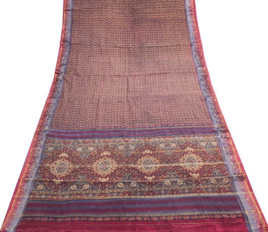 Sushila Vintage Saree 100% Pure Crepe Silk Printed & Woven Floral Soft Fabric