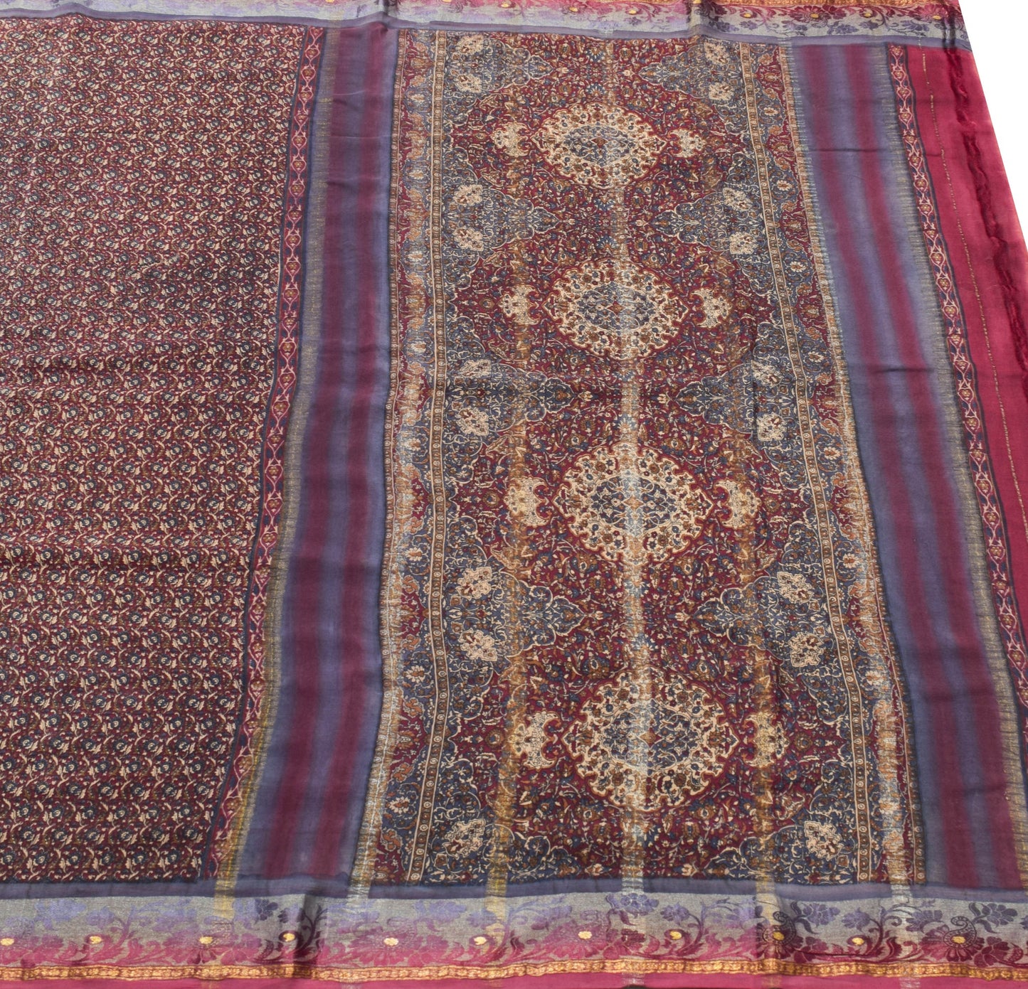 Sushila Vintage Saree 100% Pure Crepe Silk Printed & Woven Floral Soft Fabric