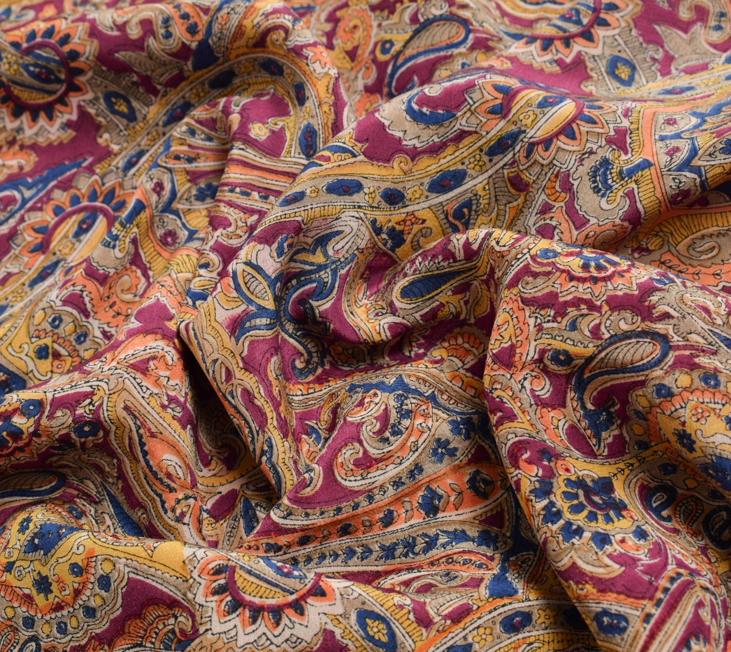 Sushila Vintage Purple Saree 100% Pure Crepe Silk Printed Soft Paisley Fabric