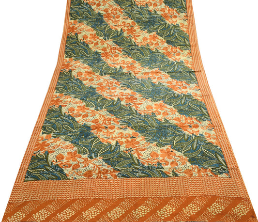 Sushila Vintage Saree 100% Pure Crepe Silk Printed Multi-Color Waman Soft Fabric