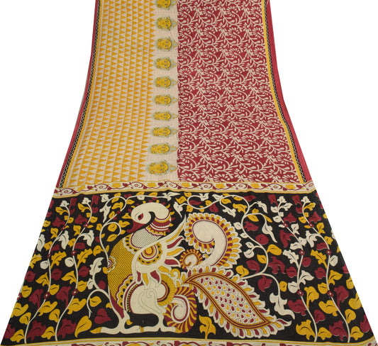 Sushila Vintage Multi-Color Saree Pure Cotton Handmade Kalamkari Soft Fabric