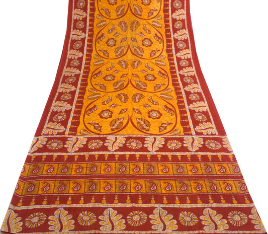 Sushila Vintage Orange Saree 100% Pure Cotton Printed Floral Soft Craft Fabric