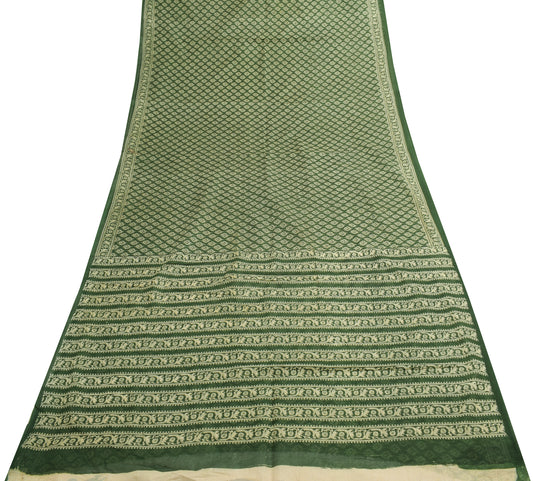 Sushila Vintage Henna Green Indian Saree 100% Pure Cotton Printed Craft Fabric