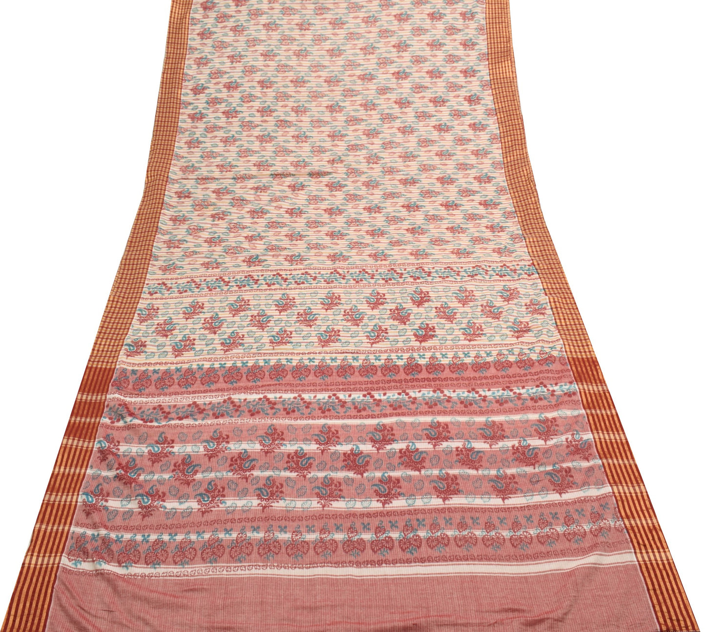 Sushila Vintage Saree 100% Pure Cotton Printed & Woven Paisley Soft Craft Fabric