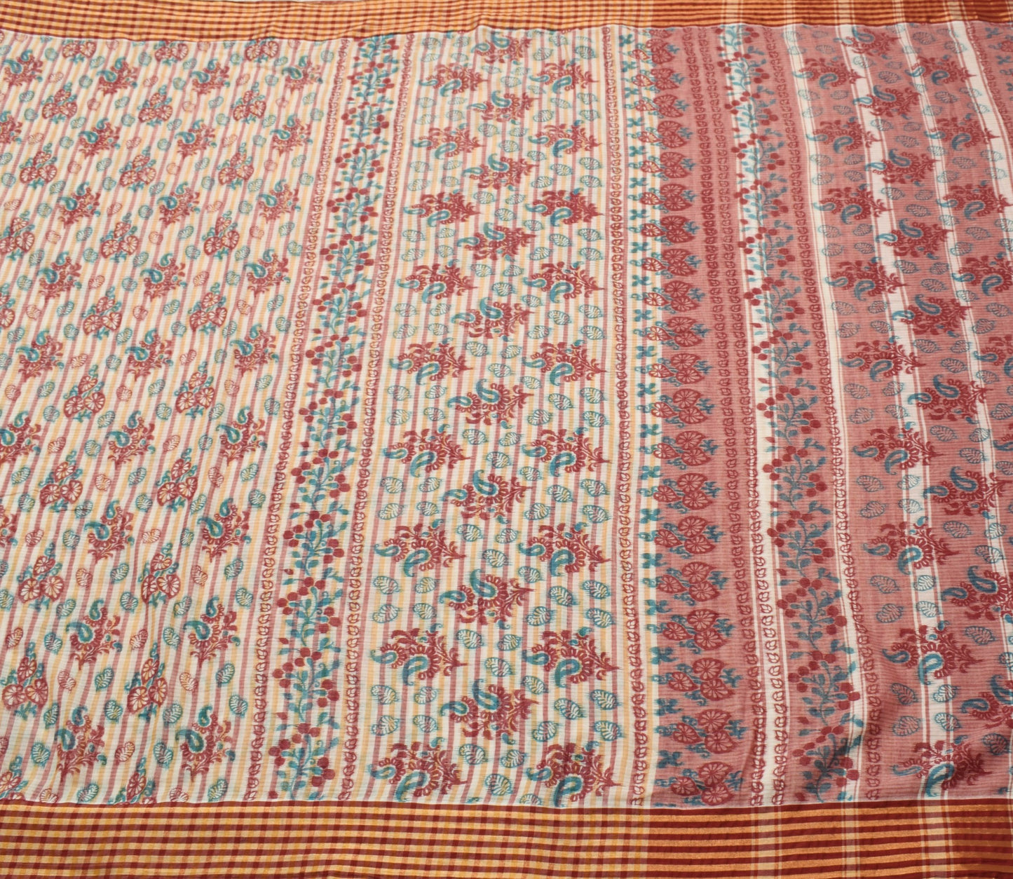 Sushila Vintage Saree 100% Pure Cotton Printed & Woven Paisley Soft Craft Fabric