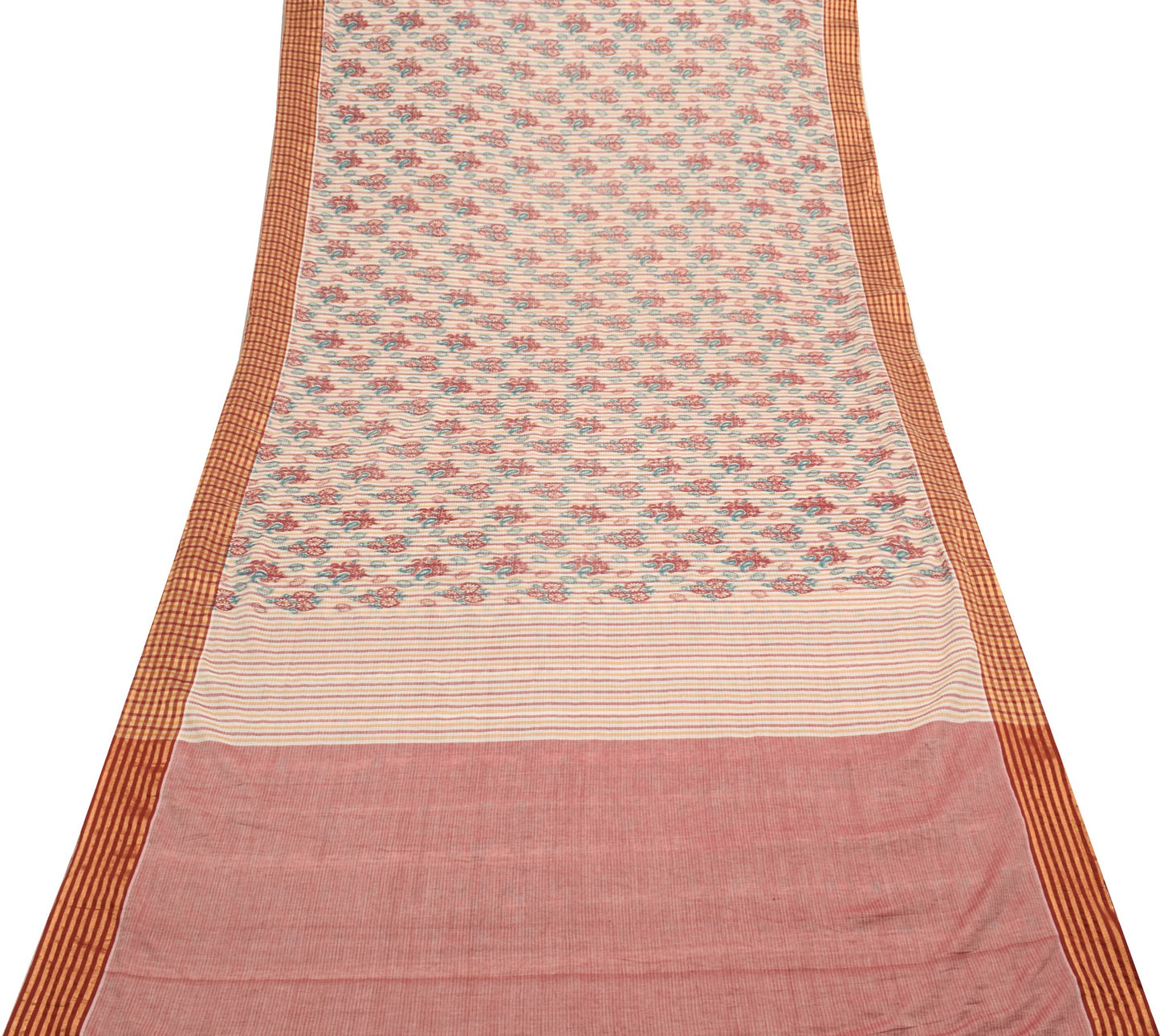 Sushila Vintage Saree 100% Pure Cotton Printed & Woven Paisley Soft Craft Fabric