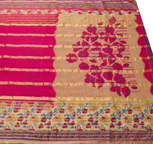 Sushila Vintage Magenta Woven Saree 100% Pure Cotton Printed Floral Craft Fabric