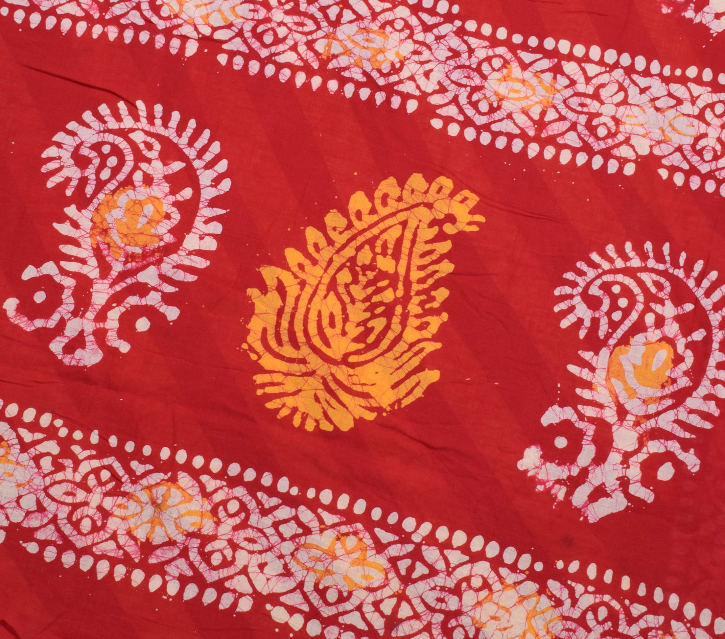 Sushila Vintage Red Yellow Saree 100%Pure Cotton Batik Printed Soft Craft Fabric