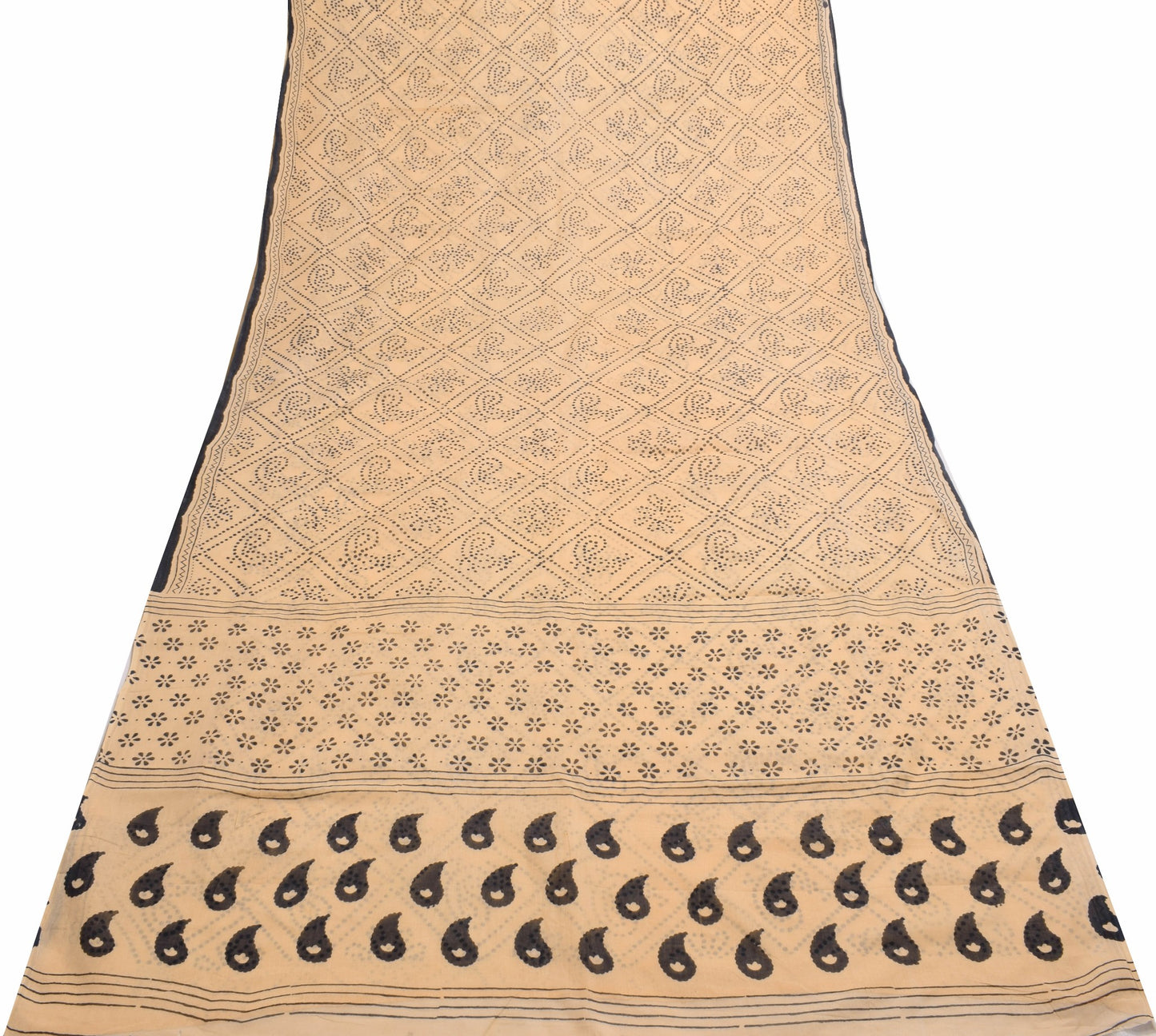 Sushila Vintage Peach Saree 100%Pure Cotton Polka Dot Hand Block Printed Fabric