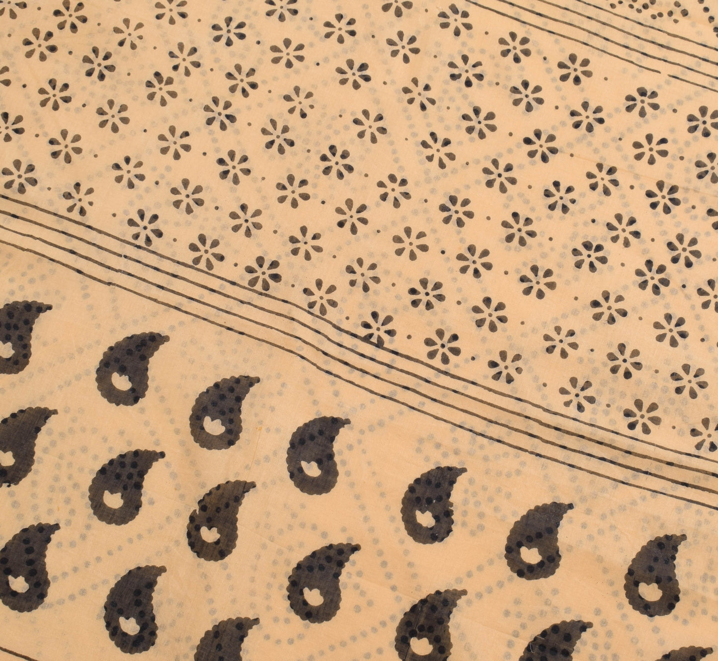 Sushila Vintage Peach Saree 100%Pure Cotton Polka Dot Hand Block Printed Fabric