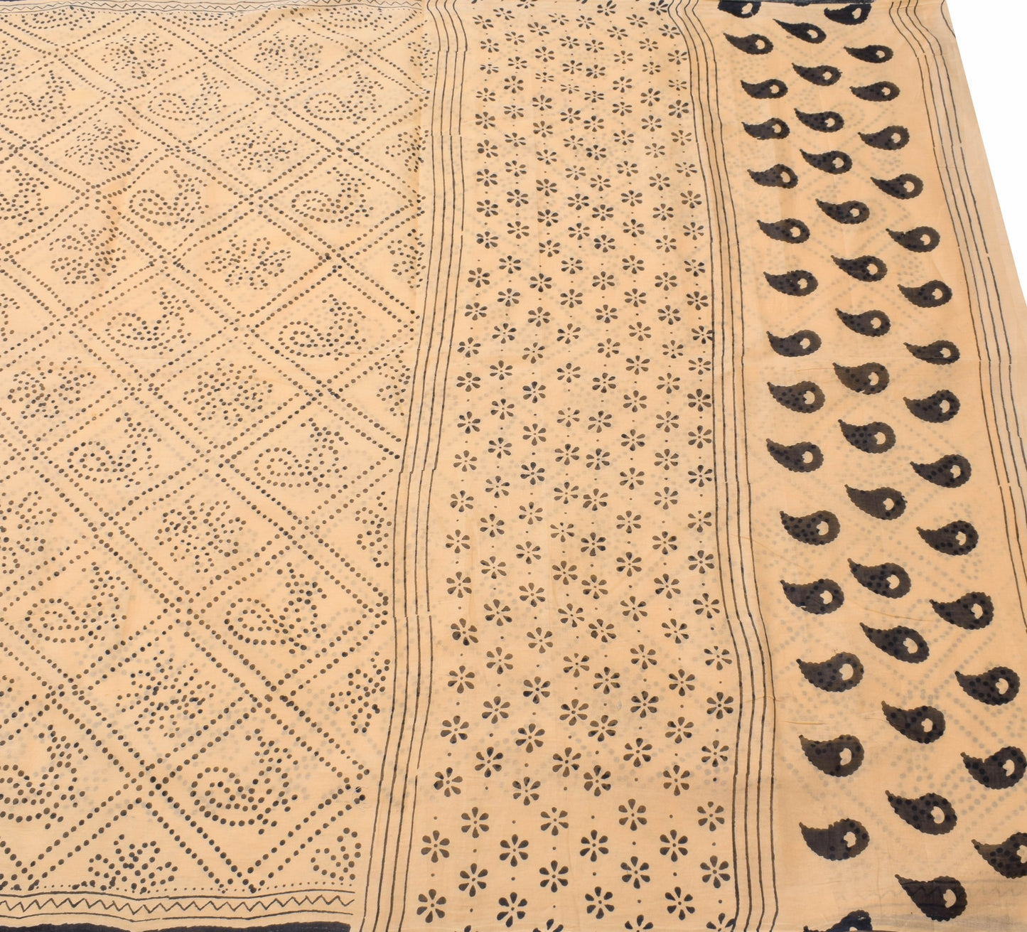 Sushila Vintage Peach Saree 100%Pure Cotton Polka Dot Hand Block Printed Fabric