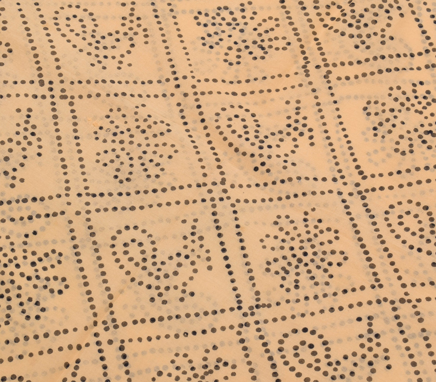 Sushila Vintage Peach Saree 100%Pure Cotton Polka Dot Hand Block Printed Fabric