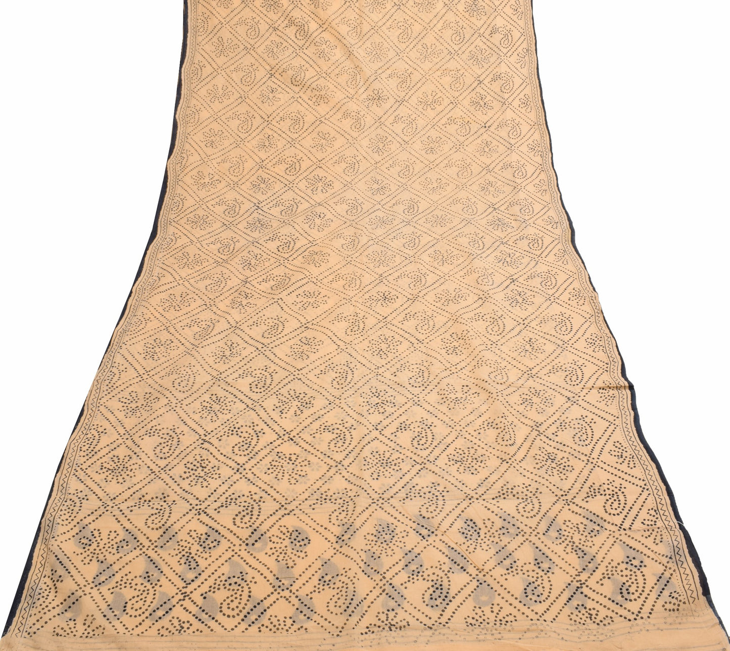 Sushila Vintage Peach Saree 100%Pure Cotton Polka Dot Hand Block Printed Fabric