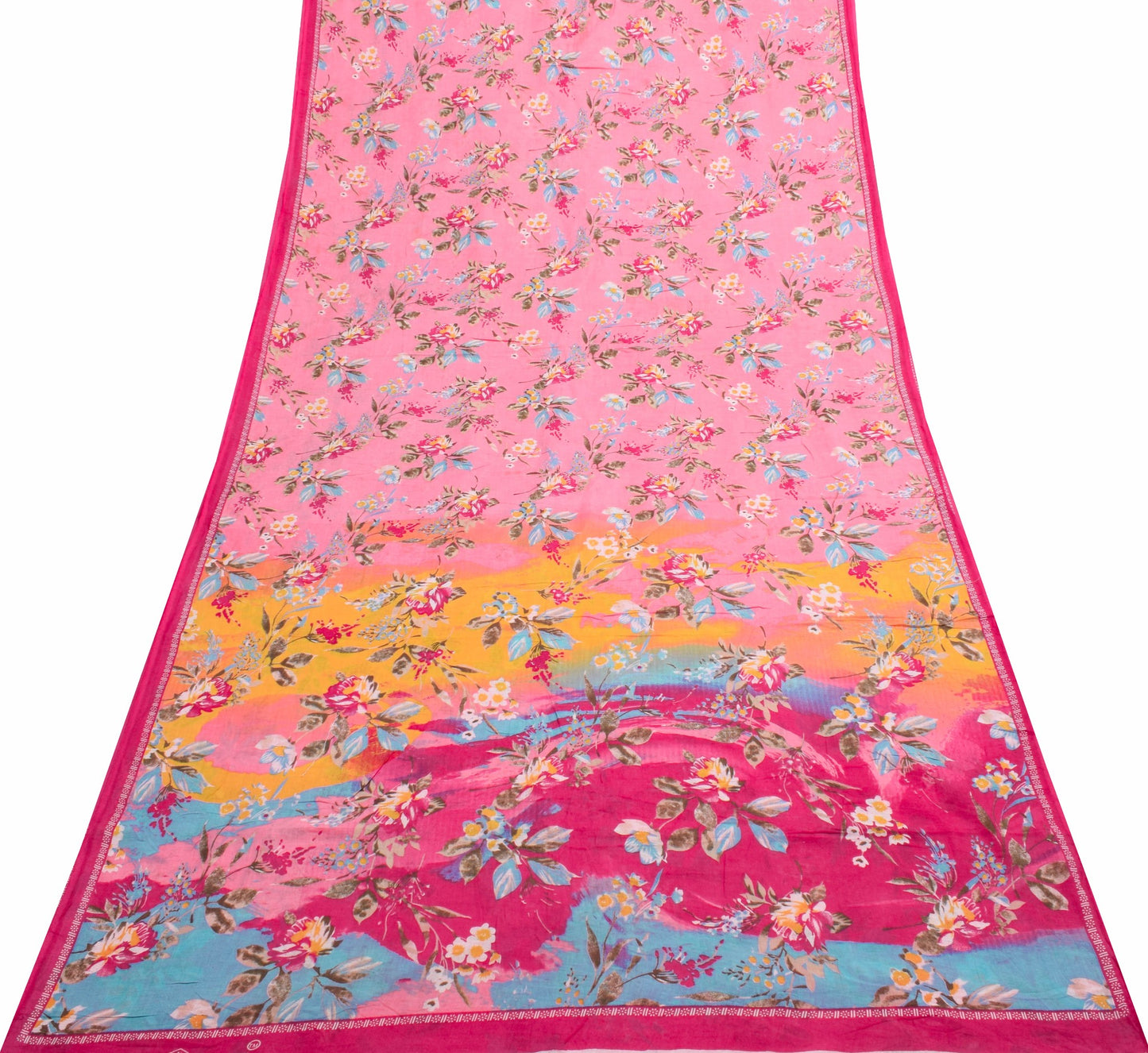 Sushila Vintage Pink Floral Saree 100% Pure Cotton Printed Dress Craft Fabric