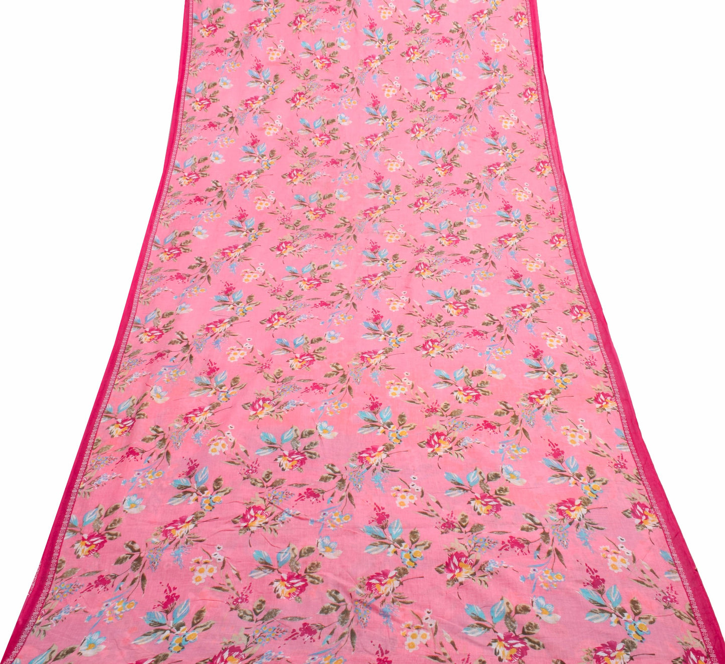 Sushila Vintage Pink Floral Saree 100% Pure Cotton Printed Dress Craft Fabric