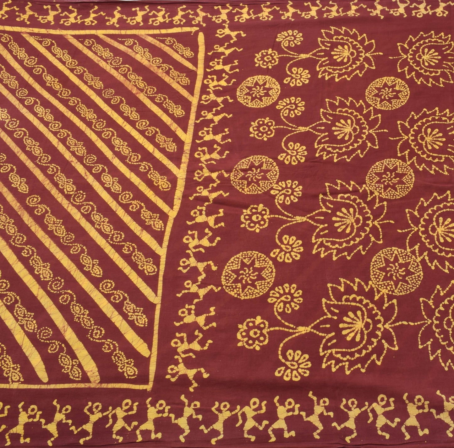 Sushila Vintage Maroon Saree 100% Pure Cotton Batik Printed Soft Craft Fabric