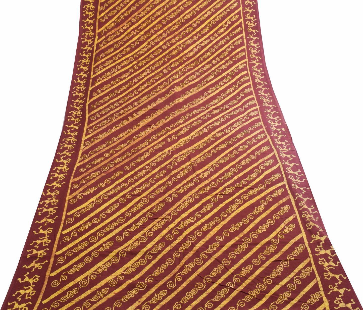 Sushila Vintage Maroon Saree 100% Pure Cotton Batik Printed Soft Craft Fabric