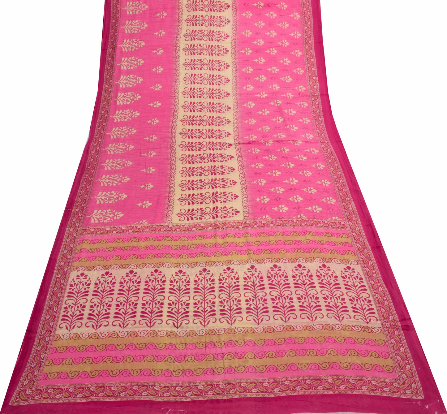 Sushila Vintage Pink Floral Saree Pure Cotton Printed Indian Soft Craft Fabric