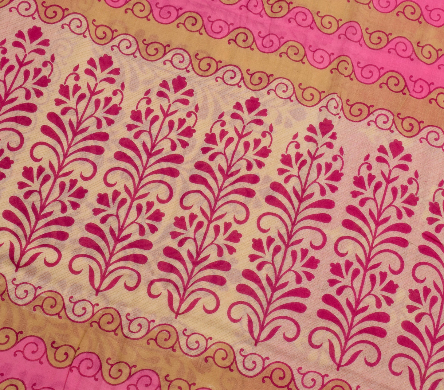 Sushila Vintage Pink Floral Saree Pure Cotton Printed Indian Soft Craft Fabric