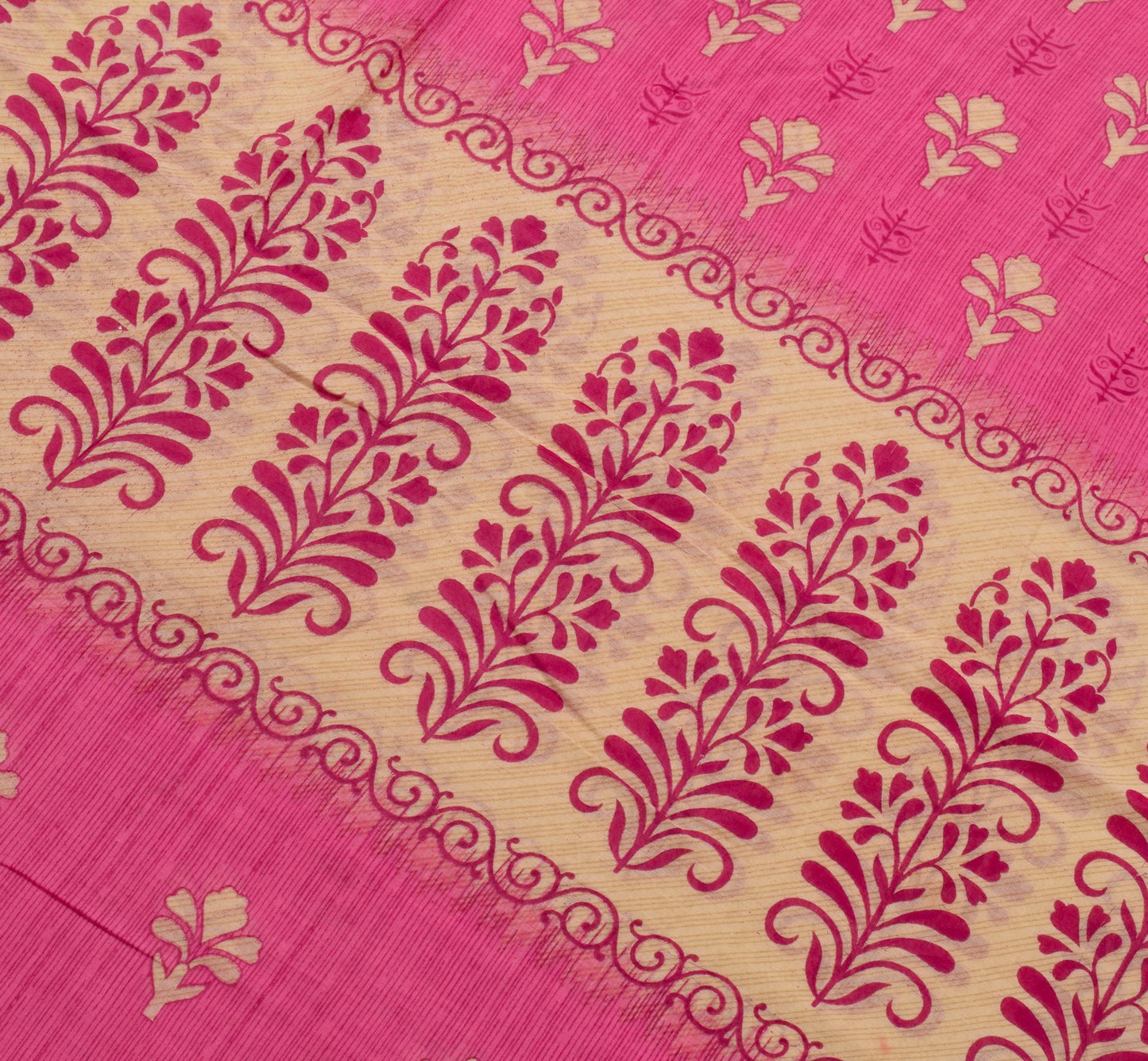 Sushila Vintage Pink Floral Saree Pure Cotton Printed Indian Soft Craft Fabric