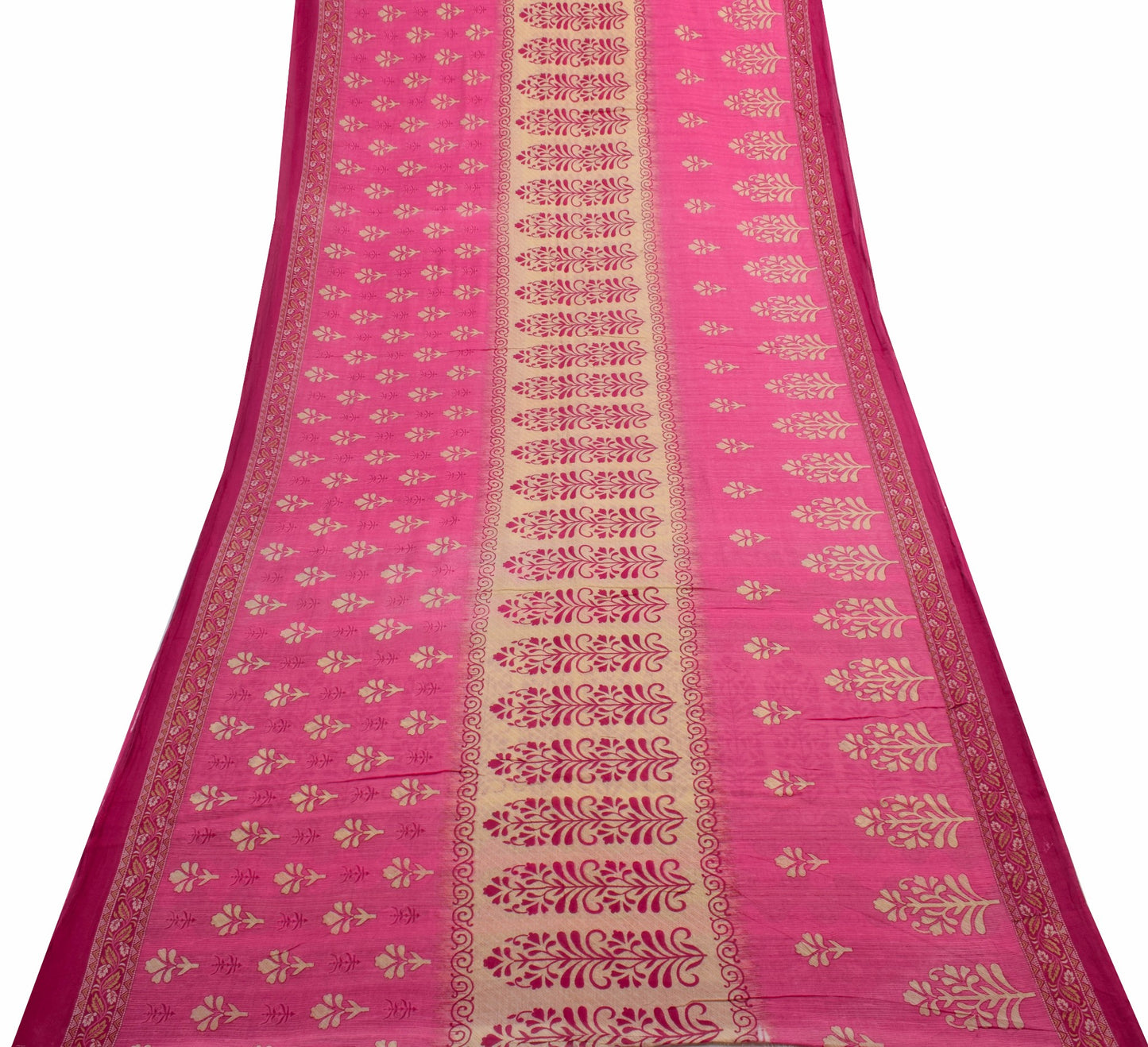 Sushila Vintage Pink Floral Saree Pure Cotton Printed Indian Soft Craft Fabric