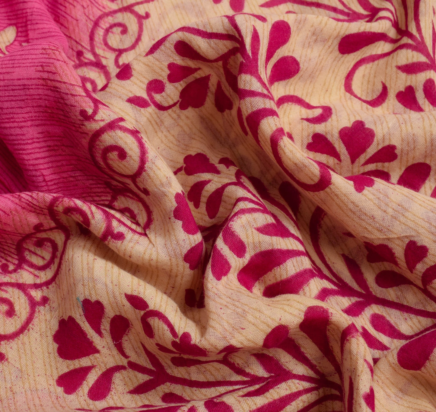 Sushila Vintage Pink Floral Saree Pure Cotton Printed Indian Soft Craft Fabric