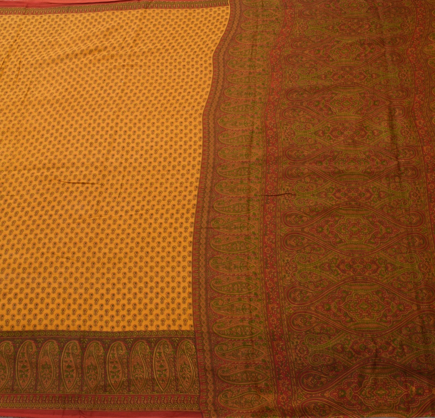 Sushila Vintage Saree 100% Pure Cotton Printed Floral Indian Yellow Craft Fabric