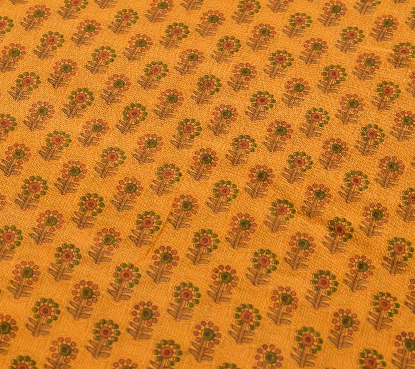 Sushila Vintage Saree 100% Pure Cotton Printed Floral Indian Yellow Craft Fabric