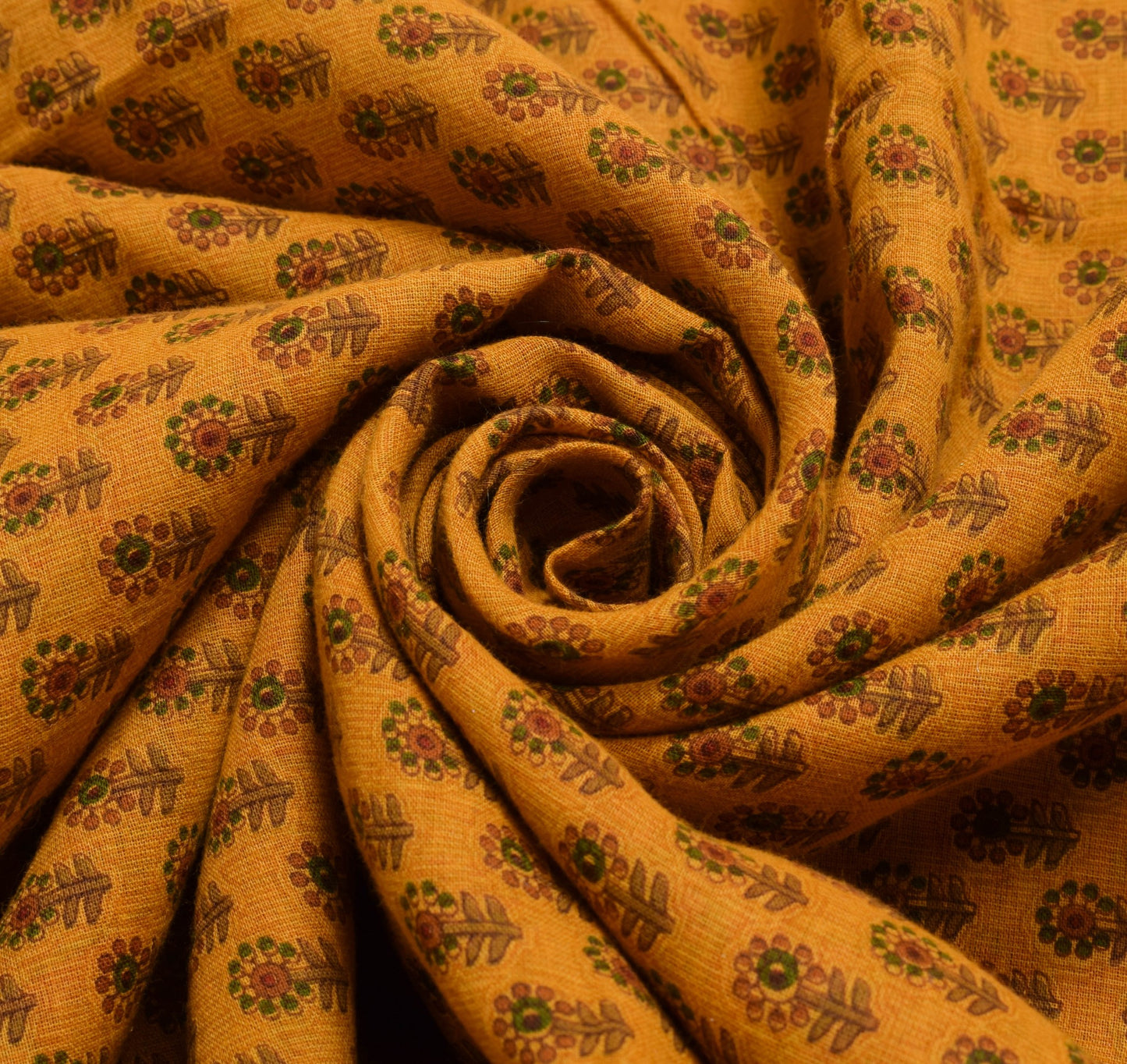 Sushila Vintage Saree 100% Pure Cotton Printed Floral Indian Yellow Craft Fabric