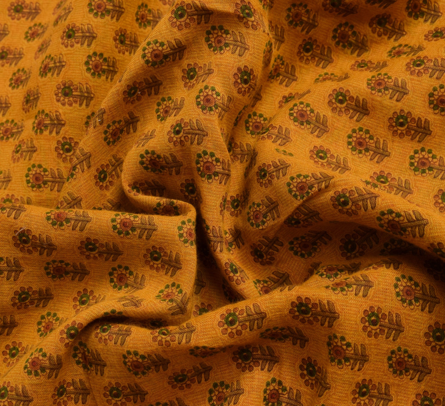 Sushila Vintage Saree 100% Pure Cotton Printed Floral Indian Yellow Craft Fabric