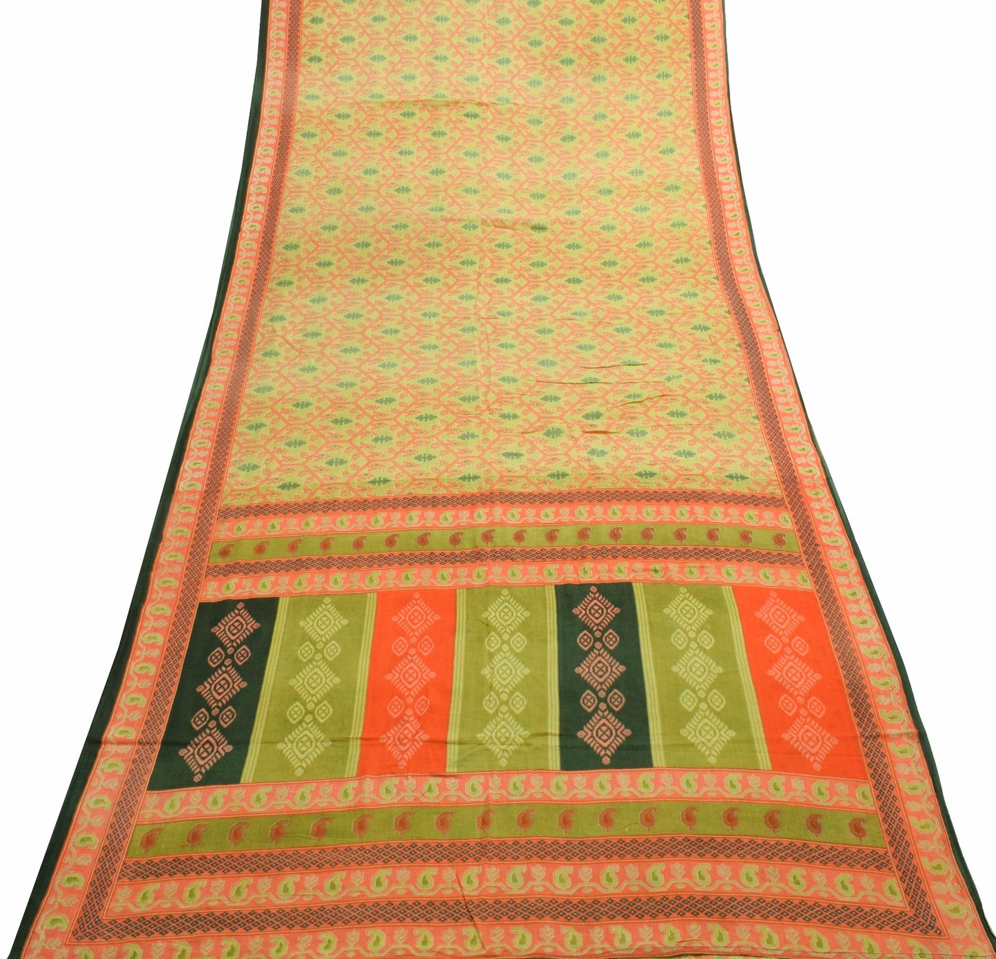 Sushila Vintage Floral Green Saree 100% Pure Cotton Printed Soft Craft Fabric