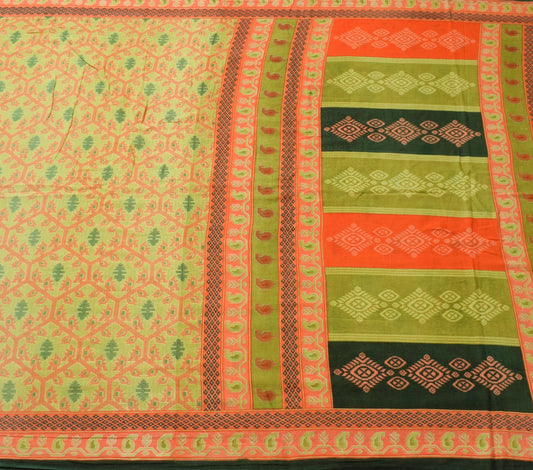 Sushila Vintage Floral Green Saree 100% Pure Cotton Printed Soft Craft Fabric