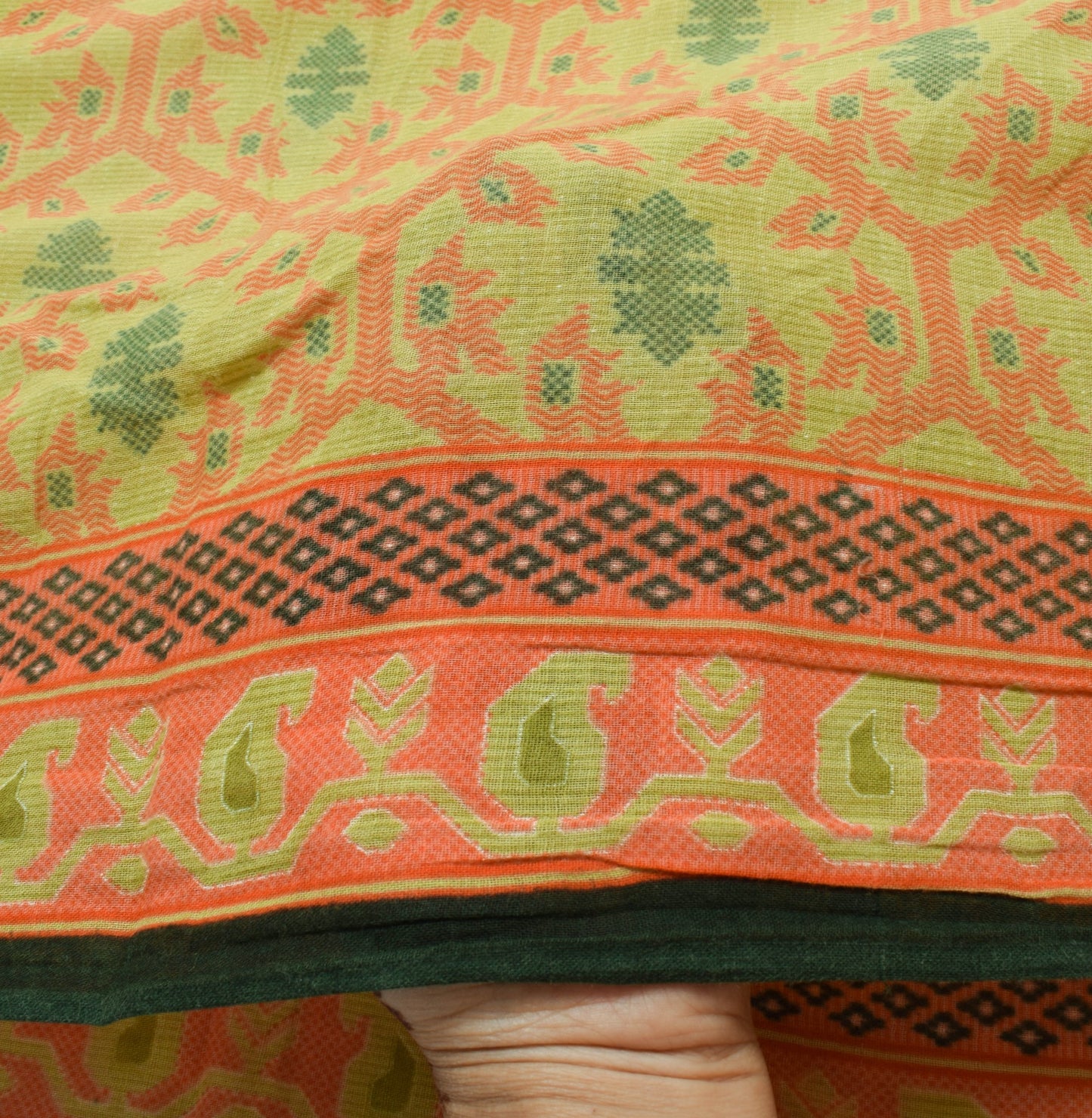 Sushila Vintage Floral Green Saree 100% Pure Cotton Printed Soft Craft Fabric