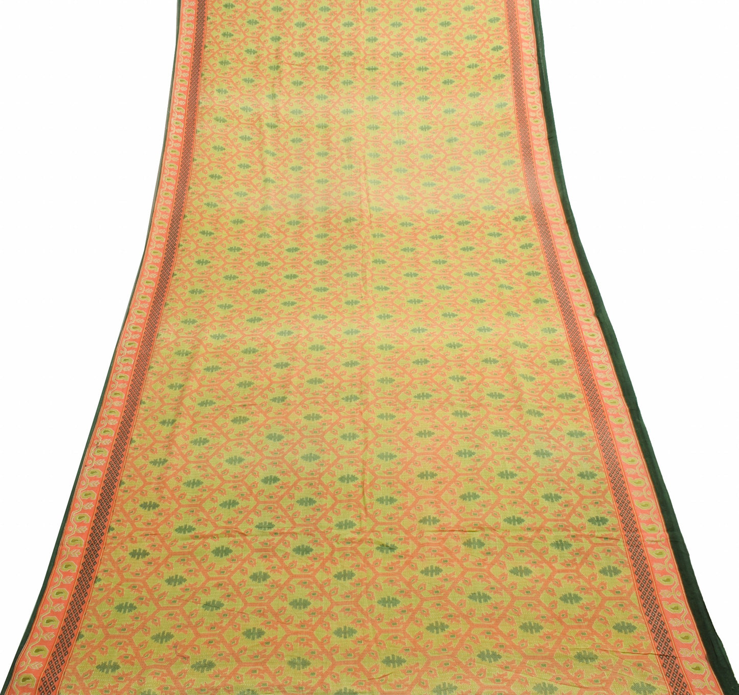 Sushila Vintage Floral Green Saree 100% Pure Cotton Printed Soft Craft Fabric