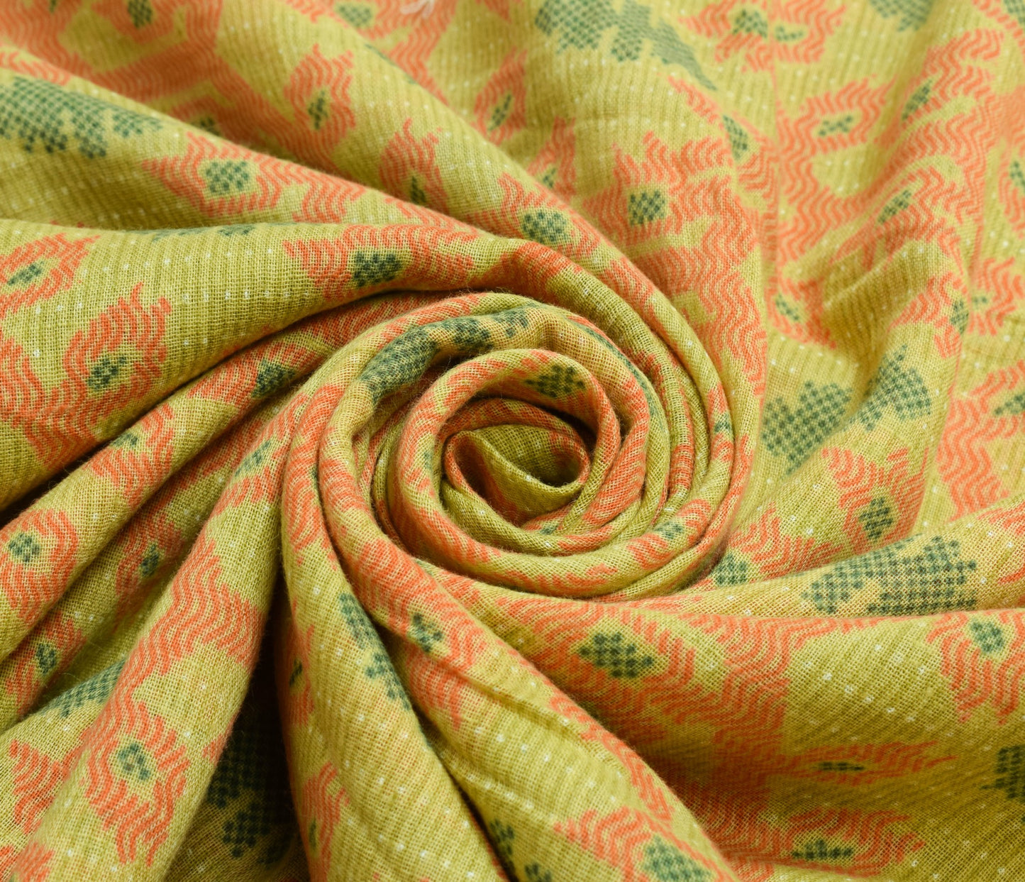 Sushila Vintage Floral Green Saree 100% Pure Cotton Printed Soft Craft Fabric