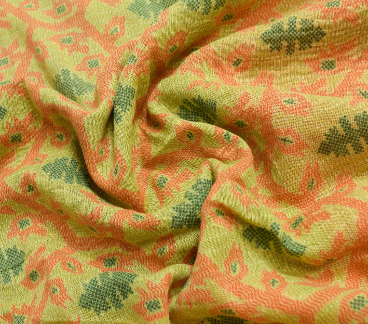 Sushila Vintage Floral Green Saree 100% Pure Cotton Printed Soft Craft Fabric