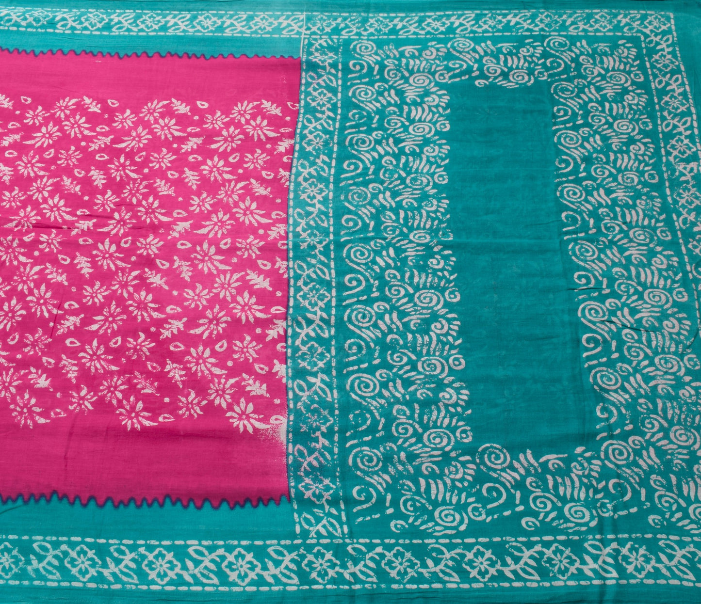 Sushila Vintage Hot Pink Saree 100% Pure Cotton Batik Printed Soft Craft Fabric