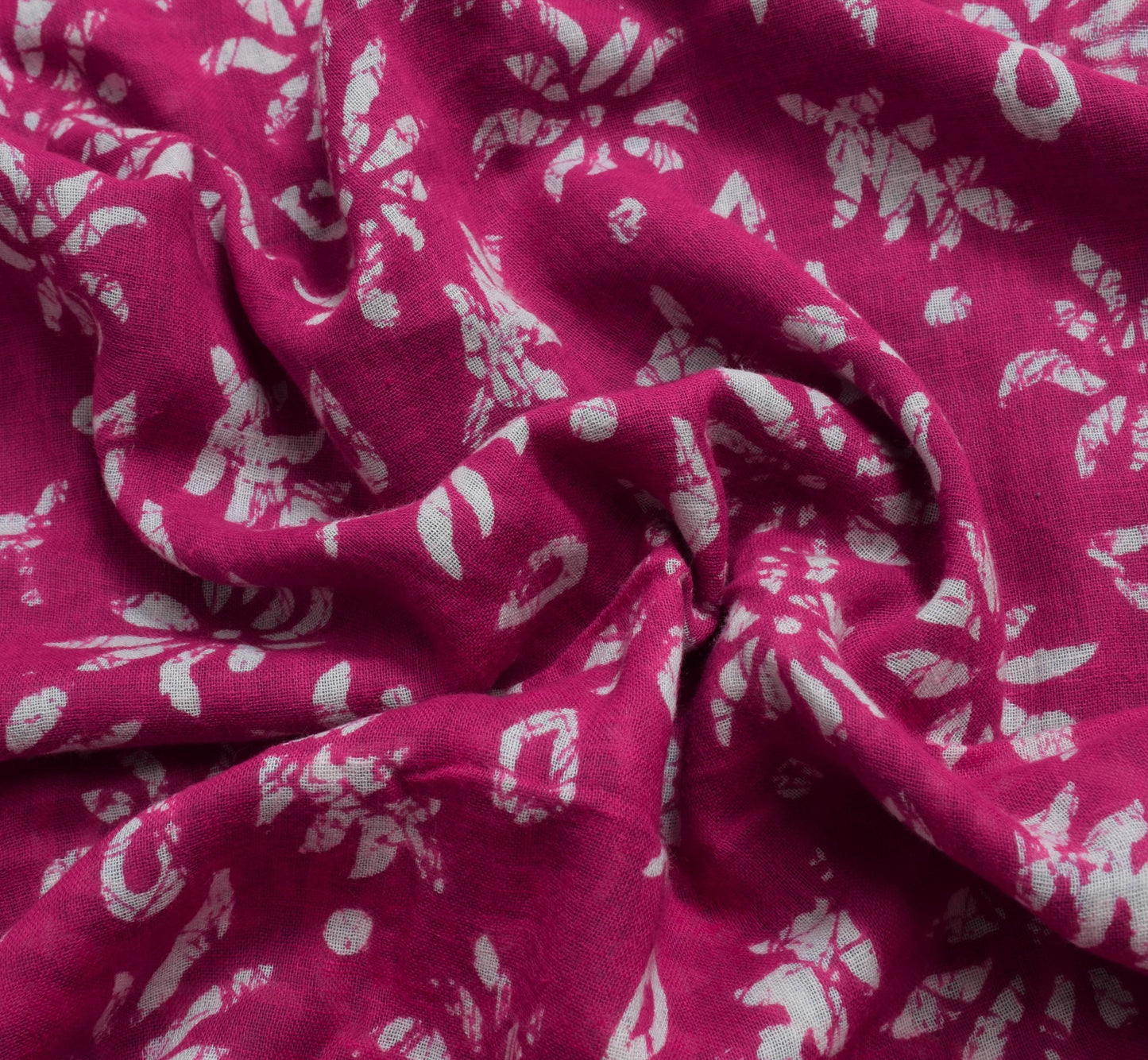 Sushila Vintage Hot Pink Saree 100% Pure Cotton Batik Printed Soft Craft Fabric