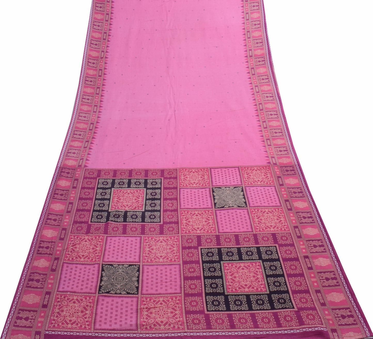 Sushila Vintage Floral Saree 100% Pure Cotton Printed Soft Craft Pink Fabric