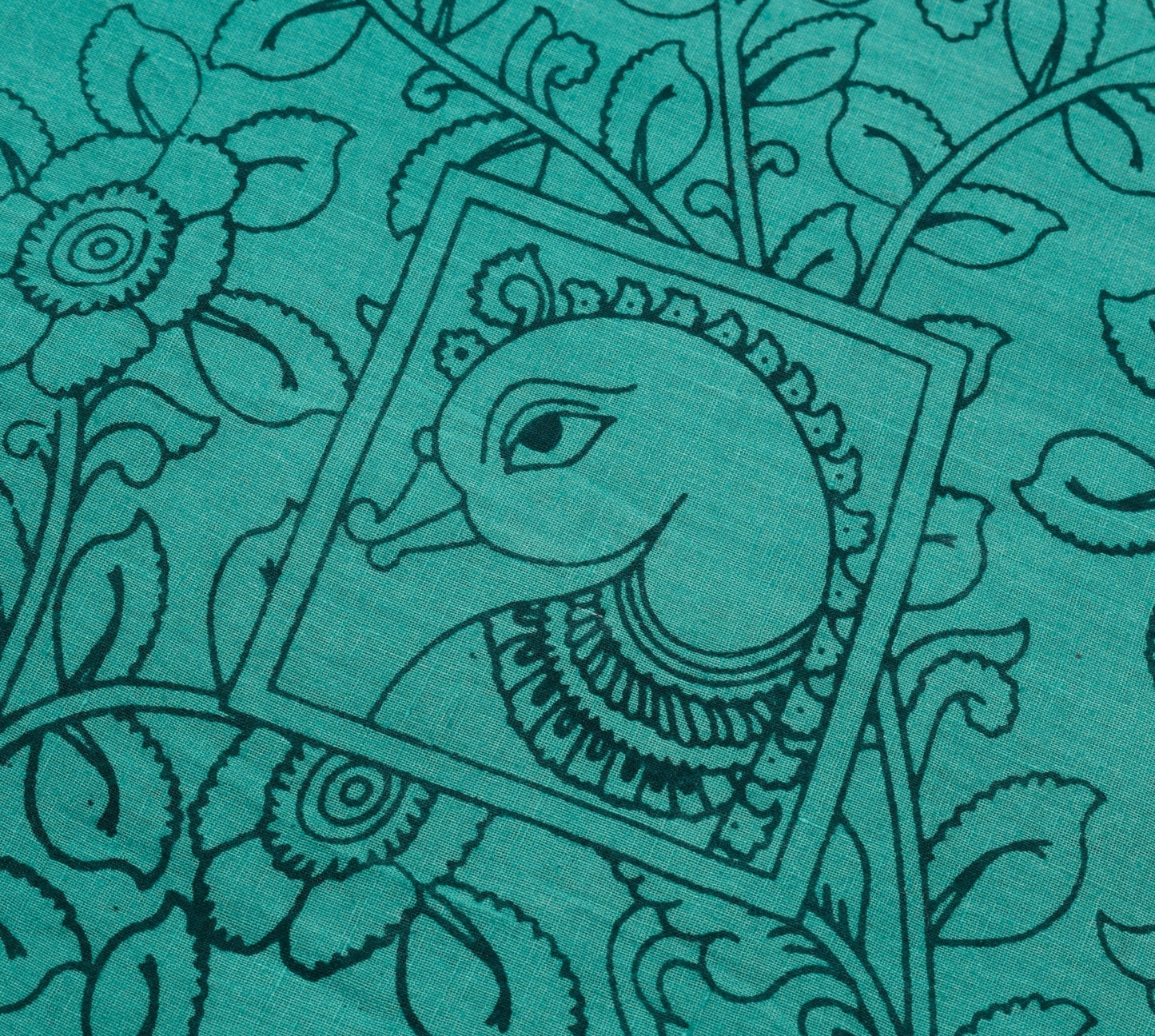 Sushila Vintage Teal Green Saree 100% Pure Cotton Kalamkari Printed Craft Fabric