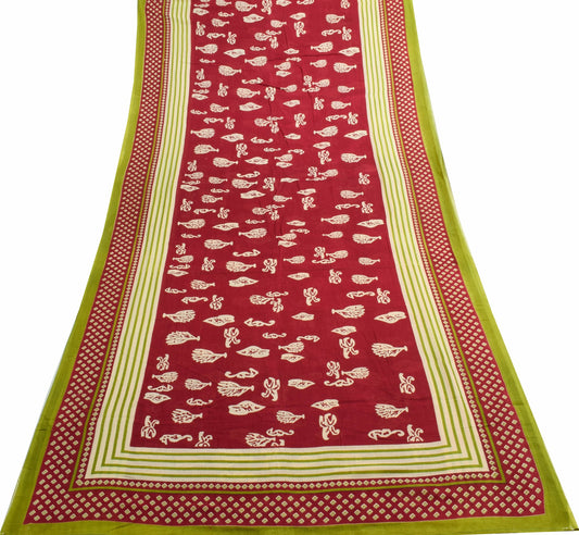 Sushila Vintage Dark Red Women Saree 100% Pure Cotton Printed Soft Craft Fabric